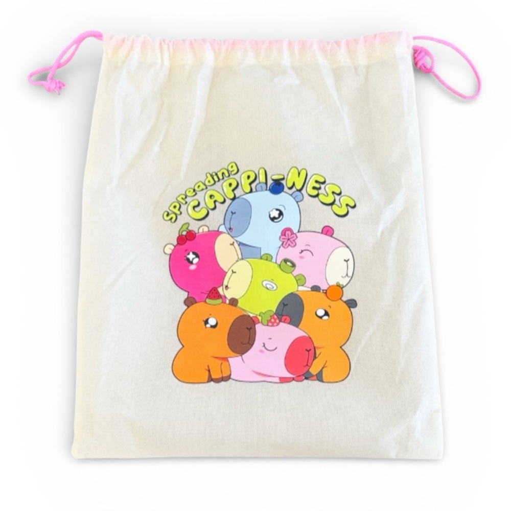 Spreading Cappi-ness neon Capybara cartoon drawstring storage dust bag 13x16”